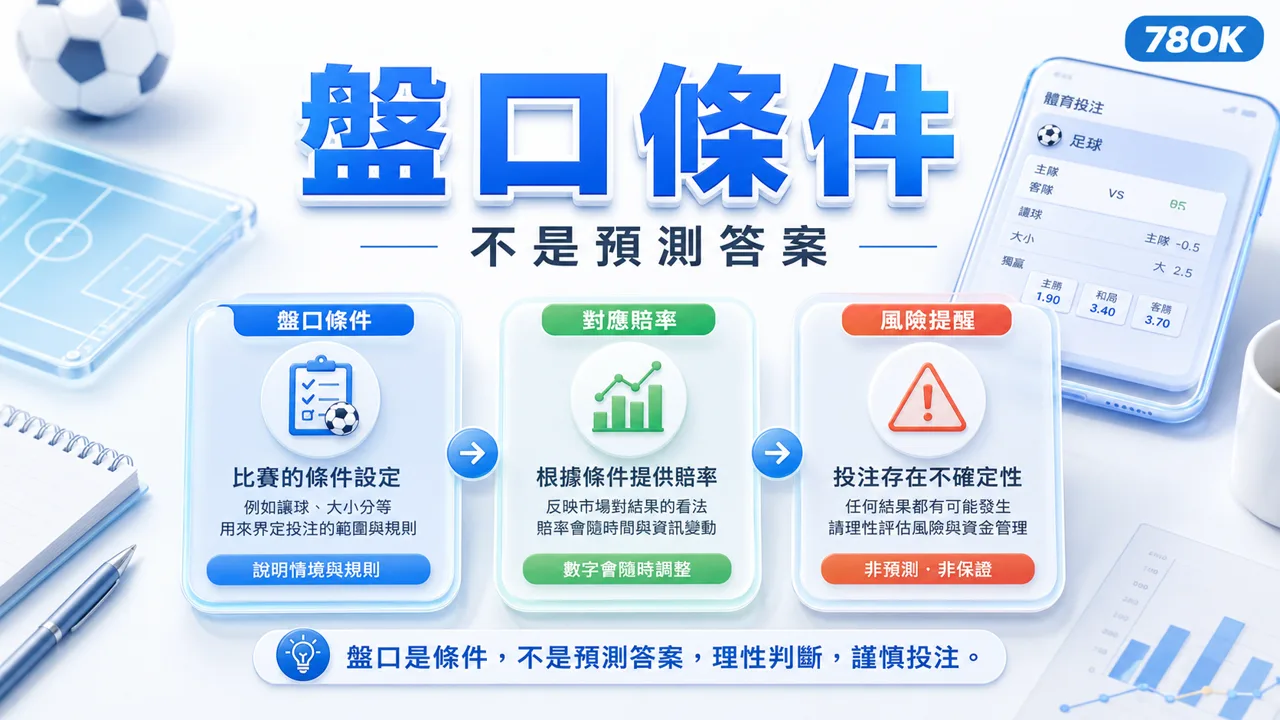 盤口是什麼?新手一次看懂運彩盤口的真正用意與判讀技巧 3 TU 盤口條件不是預測答案示意圖