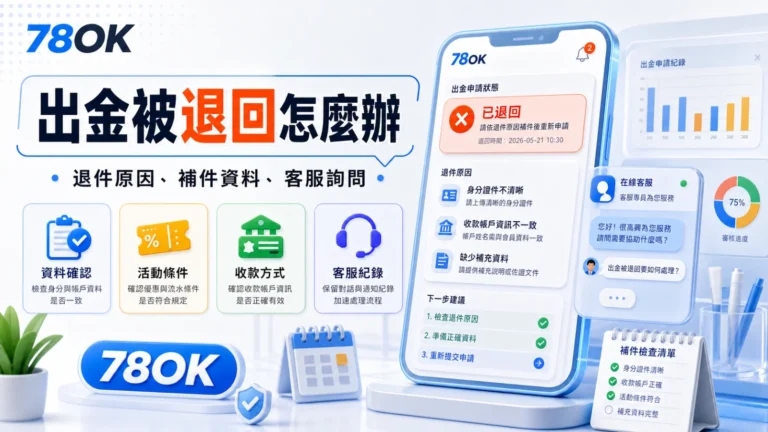 TU 出金被退回處理流程、退件原因、補件資料與客服詢問多色示意圖