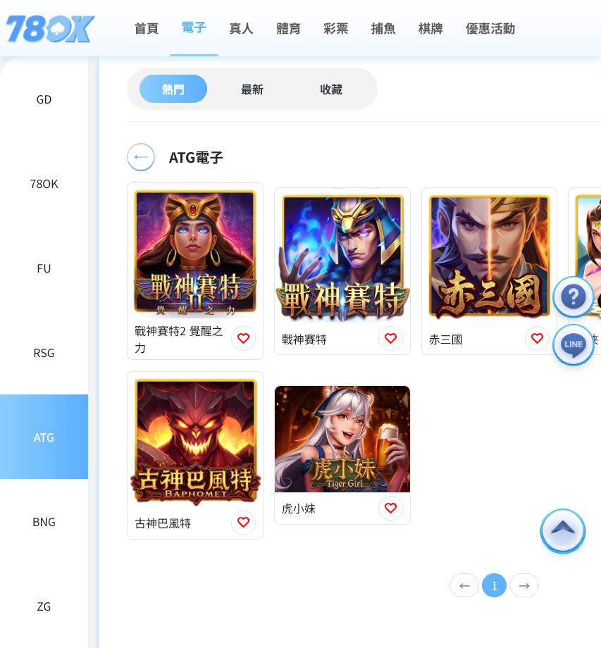 TU電子館 ATG 電子遊戲列表截圖