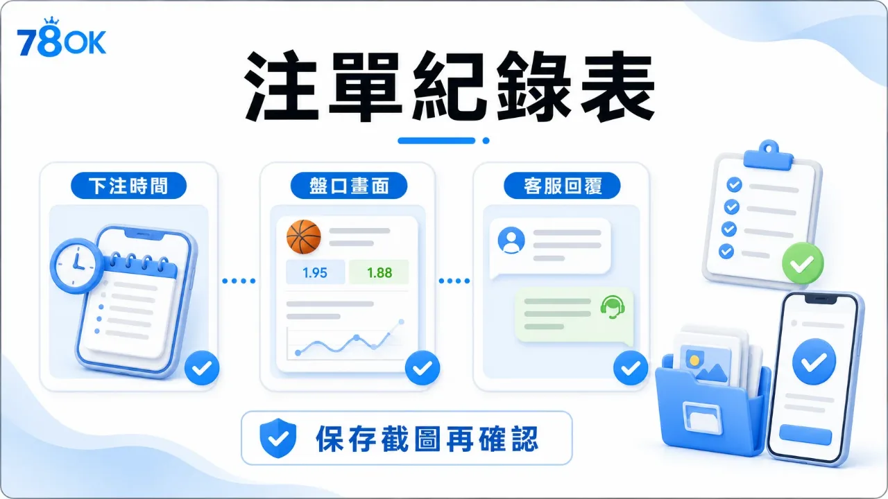 TU 注單紀錄表圖，提醒保存下注時間、盤口畫面與客服回覆。